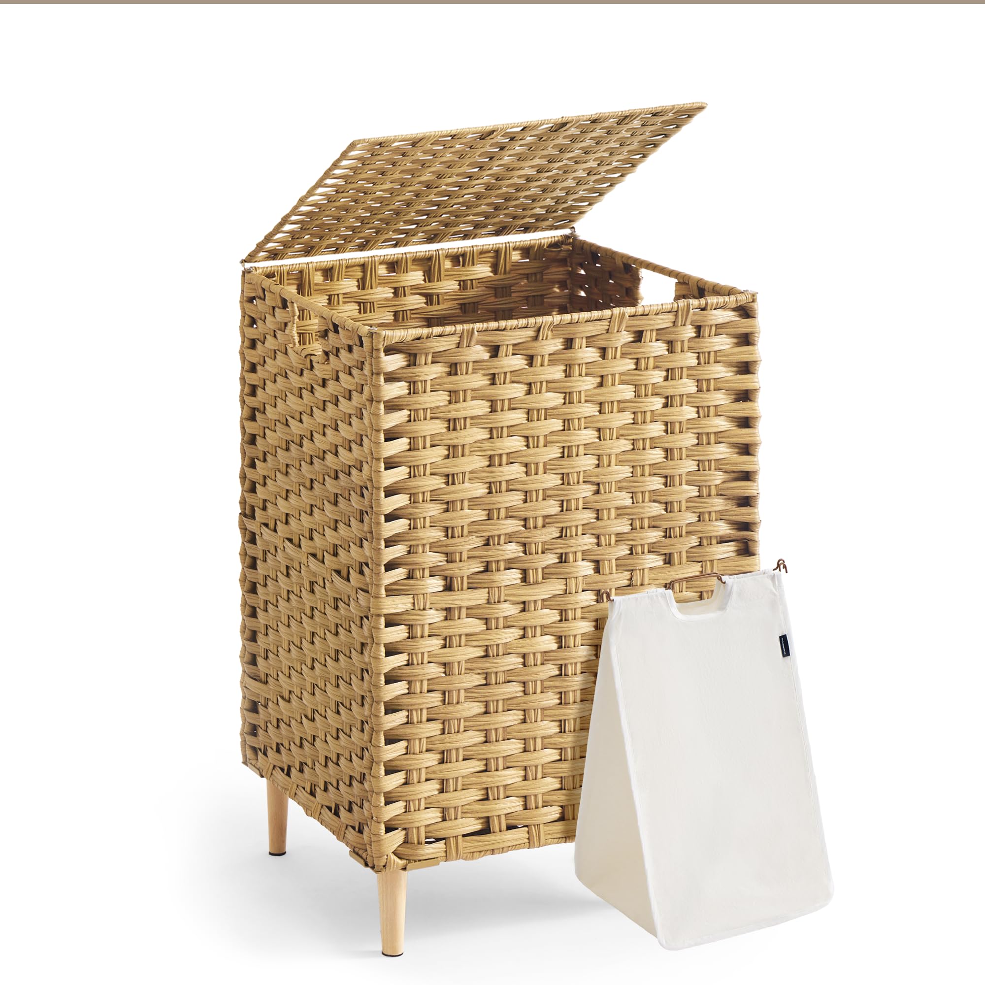 SONGMICS goose-yellow laundry hamper with lid for clutter-free closets.