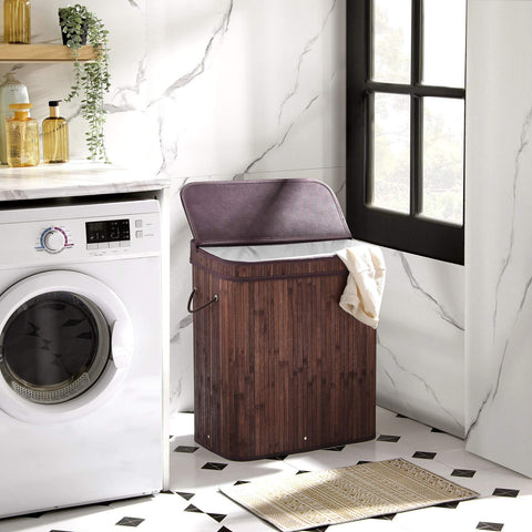 Songmics bamboo hamper inner bag removable for easy upstairs-to-machine transport