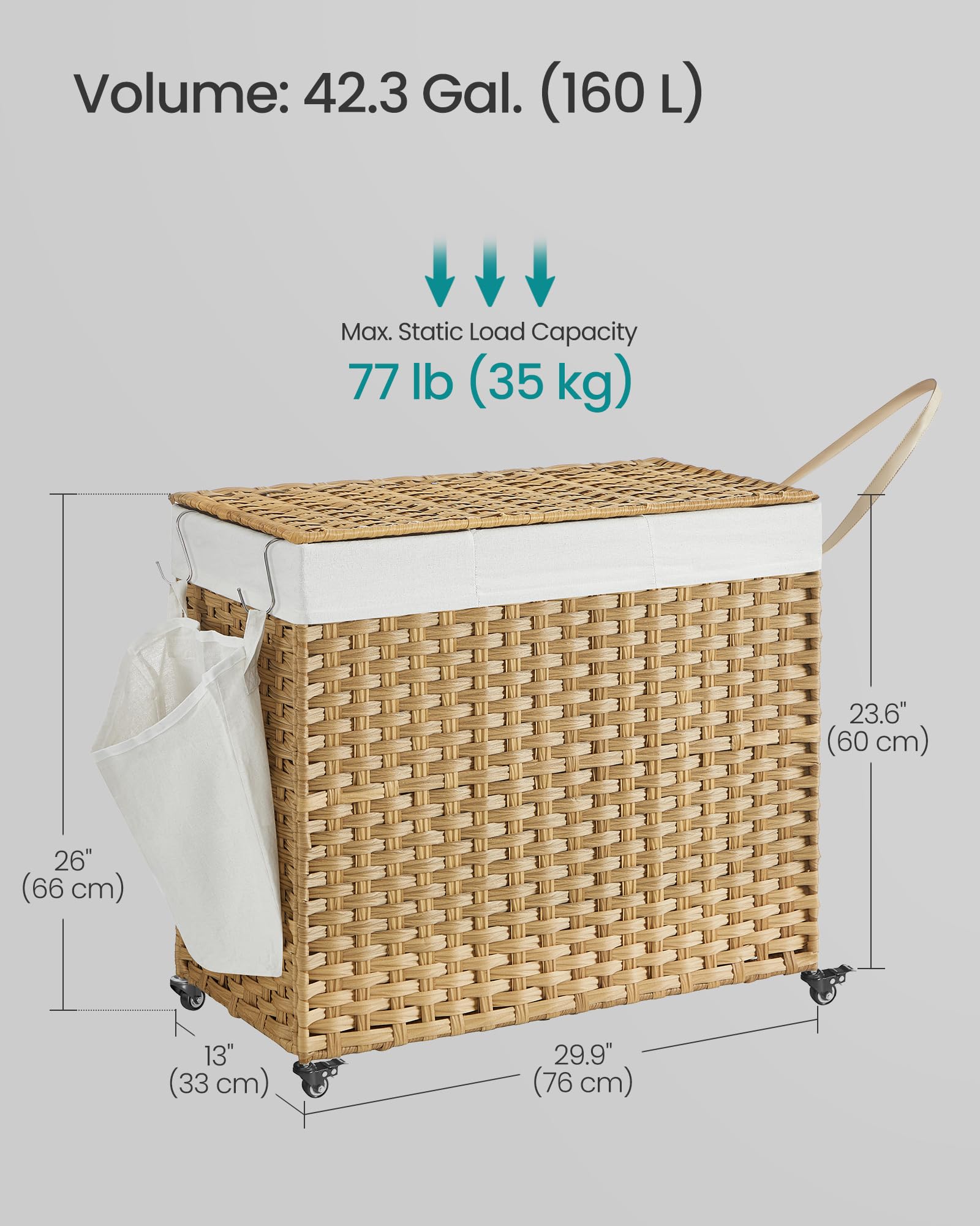 Songmics large-capacity basket holds up to 160 liters of laundry.