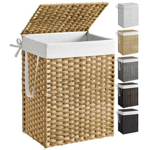 Songmics laundry hamper with lid in goose yellow conceals laundry and controls odors.