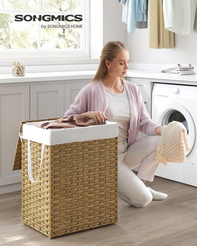 Songmics hamper lid open view shows convenient one-hand access.