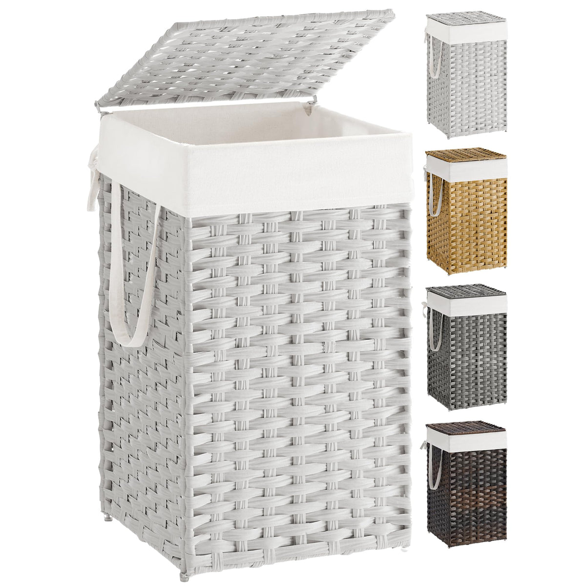 Songmics Laundry Hamper with Lid open showing accessible design for easy sorting and hiding messes