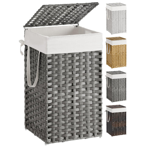 SONGMICS laundry hamper lid keeps laundry out of sight and odors contained.