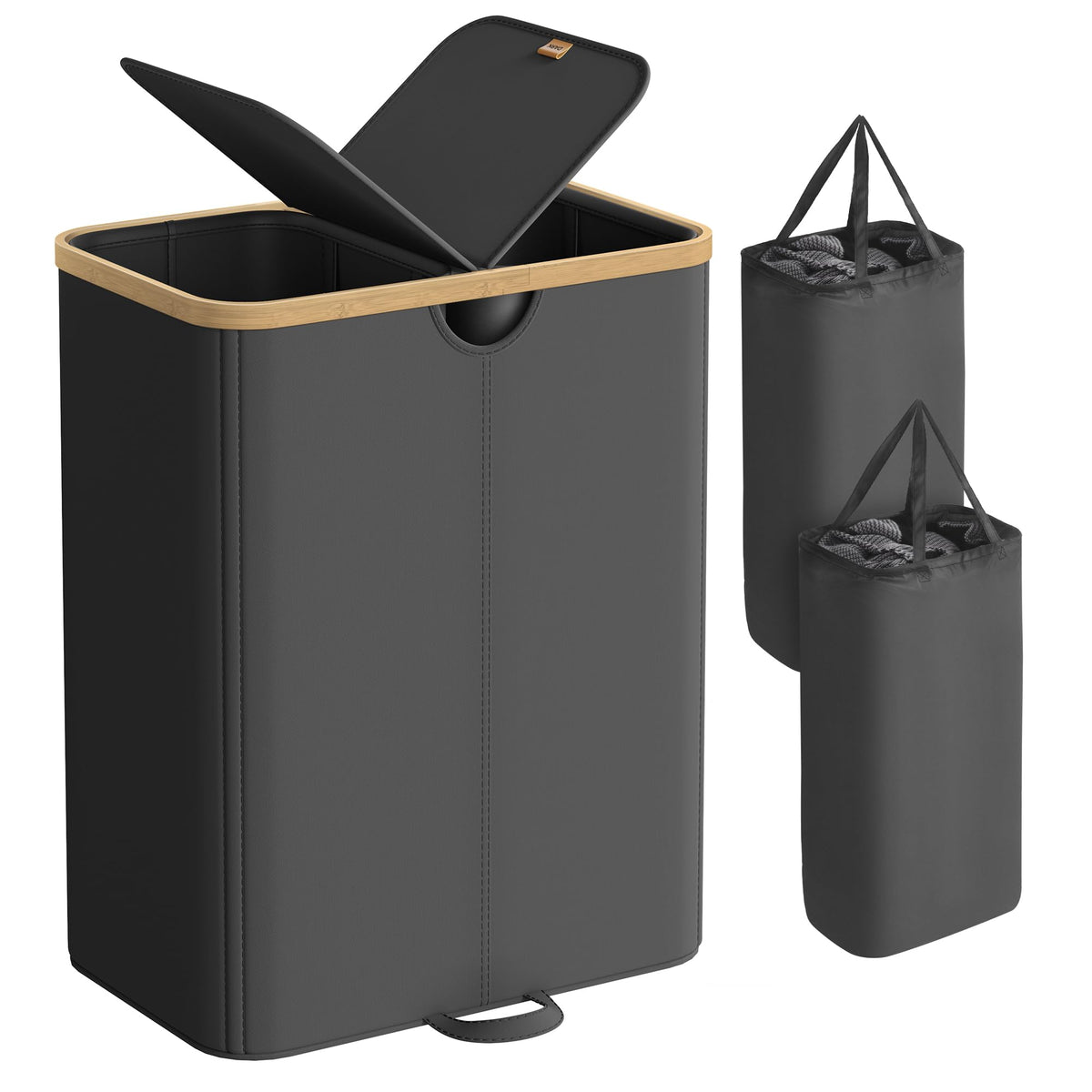 Songmics laundry hamper with lids keeps laundry discreet and odour contained.