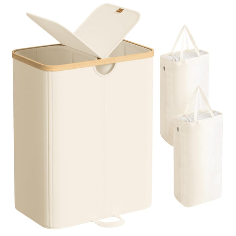 SONGMICS laundry hamper with lids closed concealing laundry and reducing odors