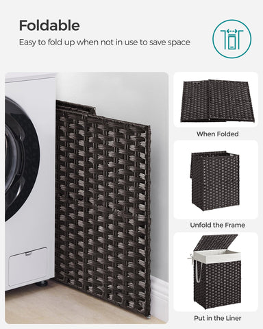 Liner with side handles attached to SONGMICS hamper for easy transport.