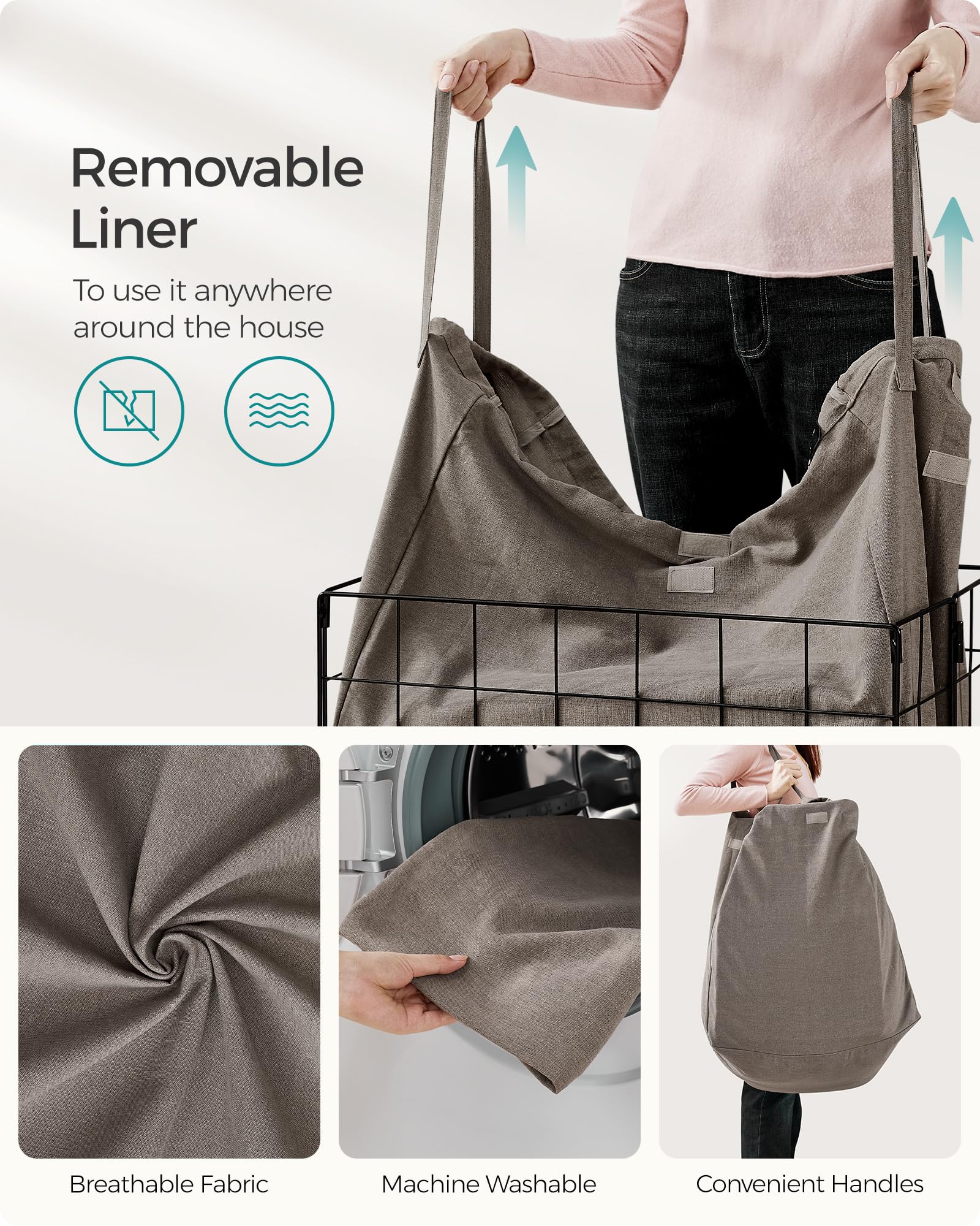 SONGMICS breathable liner reduces odors between washes for a fresher laundry routine.