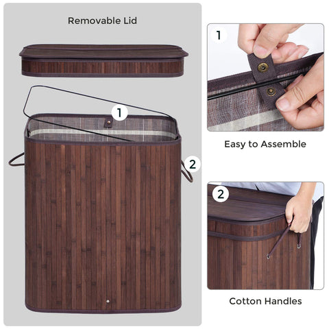 Songmics bamboo hamper features a strong metal ring and reinforced bottom stability