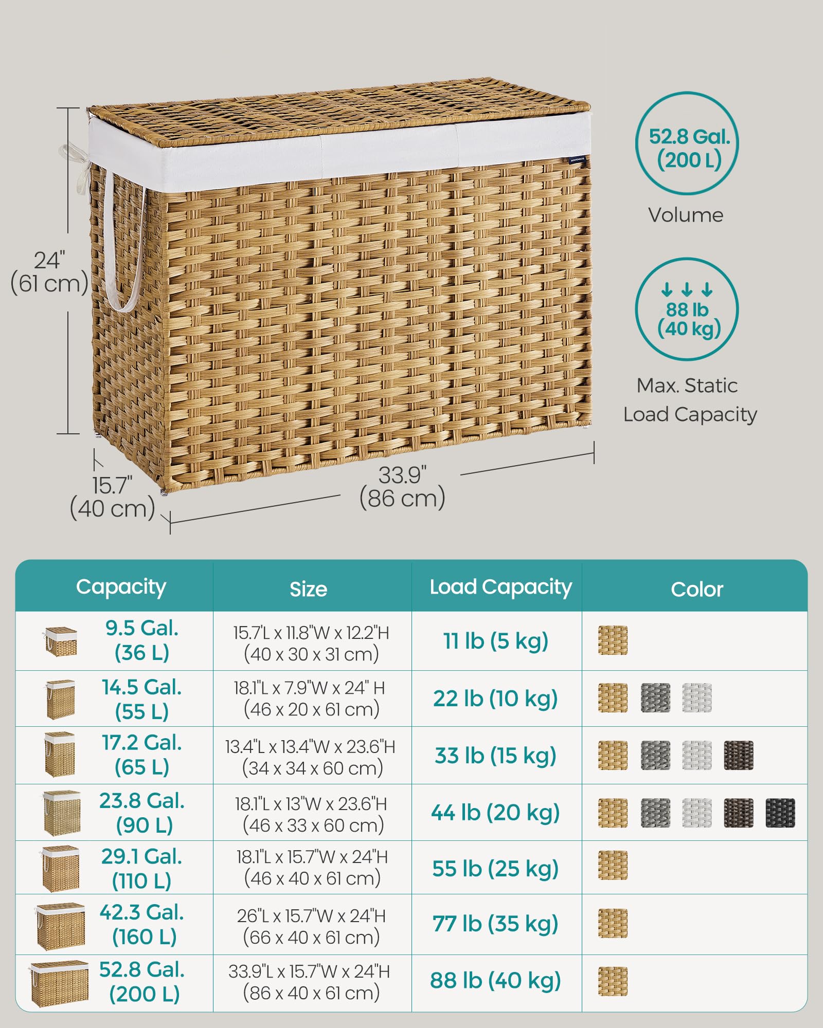 SONGMICS sturdy handles simplify carrying the laundry to the washing area.