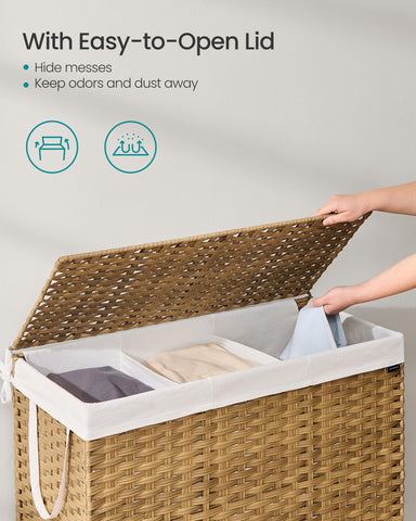 SONGMICS removable liner of the hamper is easy to wash for hygienic laundry storage.