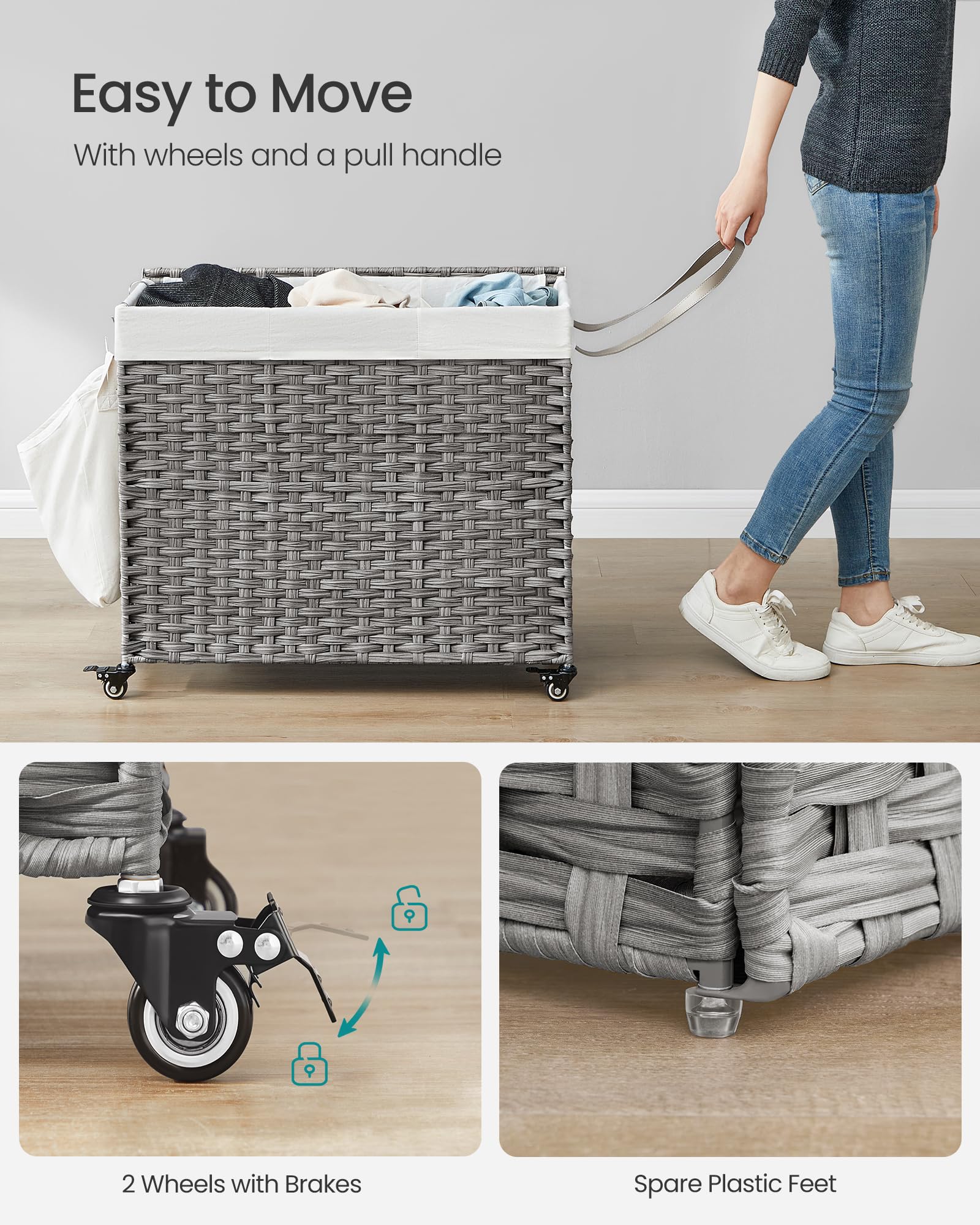 SONGMICS removable liner simplifies washing and maintenance for clean laundry.