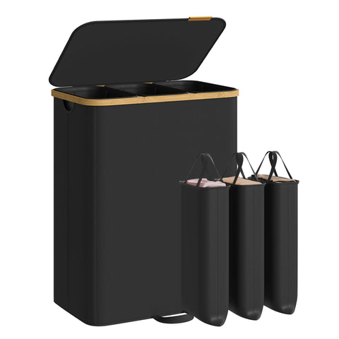 SongMics laundry hamper with three compartments for organized color sorting.