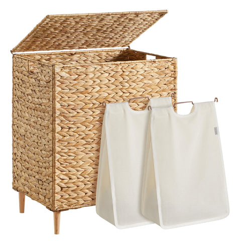 Songmics two-section laundry hamper with lid for tidy, hidden sorting of laundry