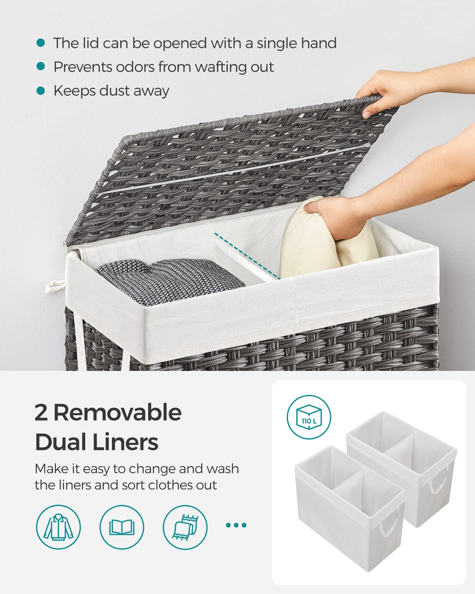 SONGMICS two-sections divider helps pre-sort darks and whites