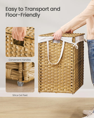 SONGMICS breathable waterproof rattan helps clothes stay dry and ventilated inside the basket.