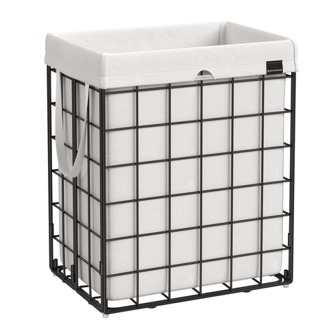 Songmics laundry hamper with wire-frame setup for durable laundry storage.