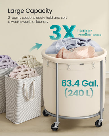 SONGMICS rolling hamper with brakes for stable placement.
