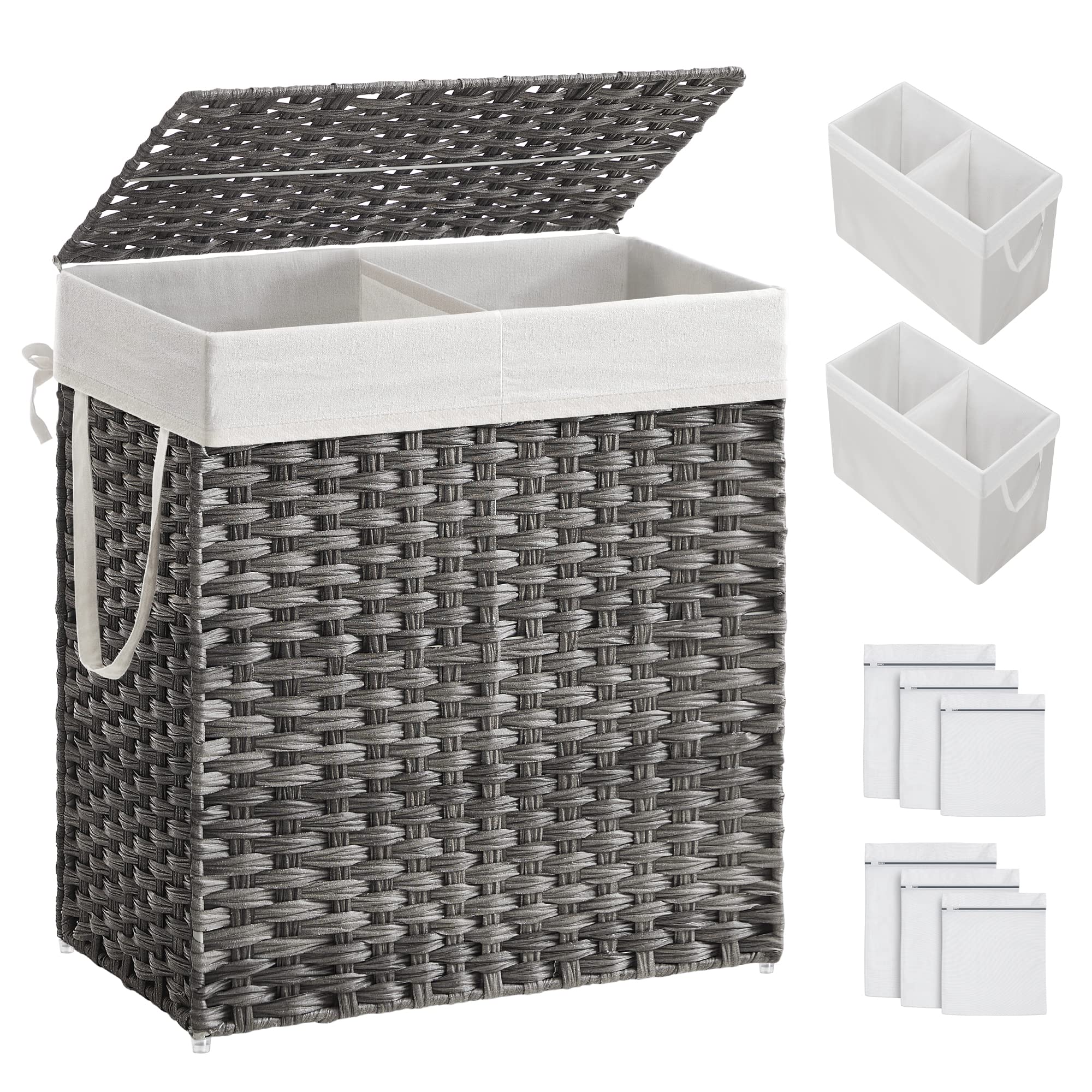 SONGMICS laundry hamper with lid in gray keeps odors contained and rooms tidy