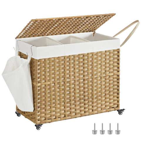 Songmics laundry hamper with lid shown from the side for stylish storage.
