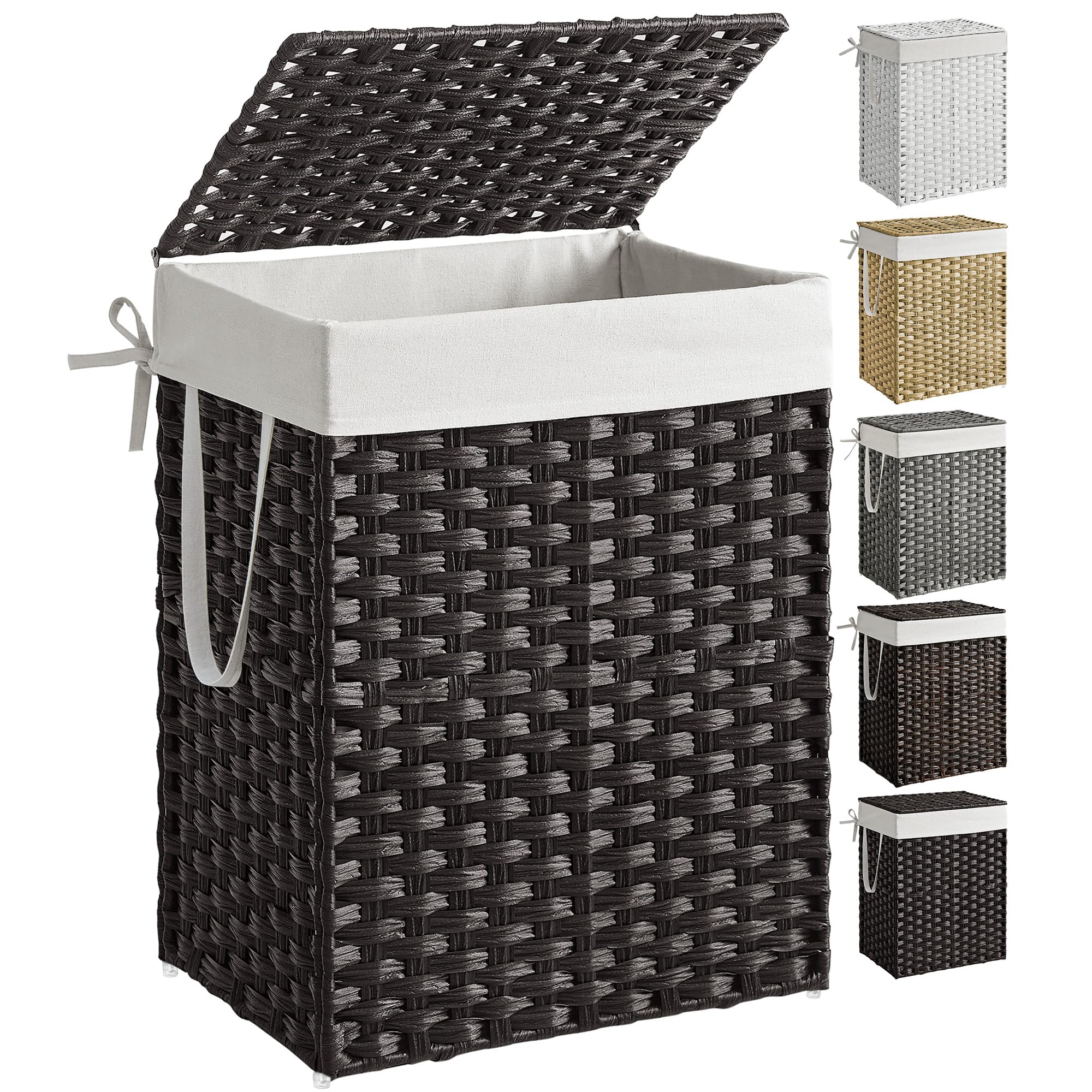 SONGMICS laundry hamper with lid shows easy-open design for quick laundry storage.