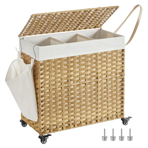 SONGMCIS laundry hamper with lid and rolling wheels for easy transport.