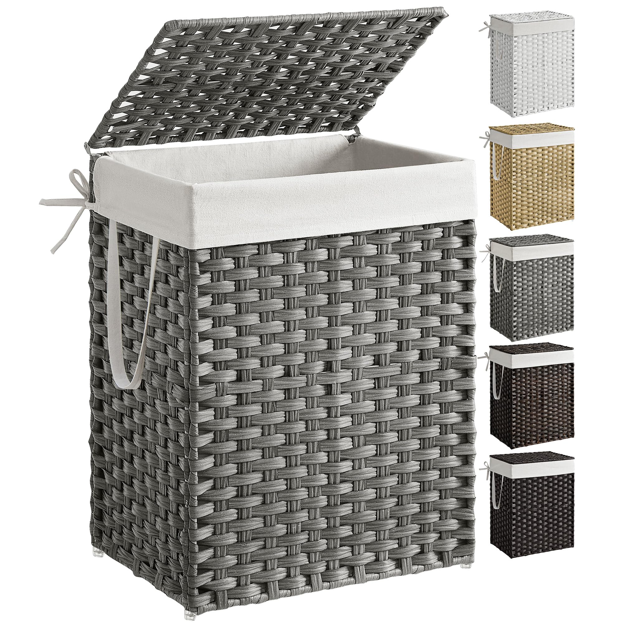 SONGMICS laundry hamper with lid keeps clothes out of sight and odors contained.