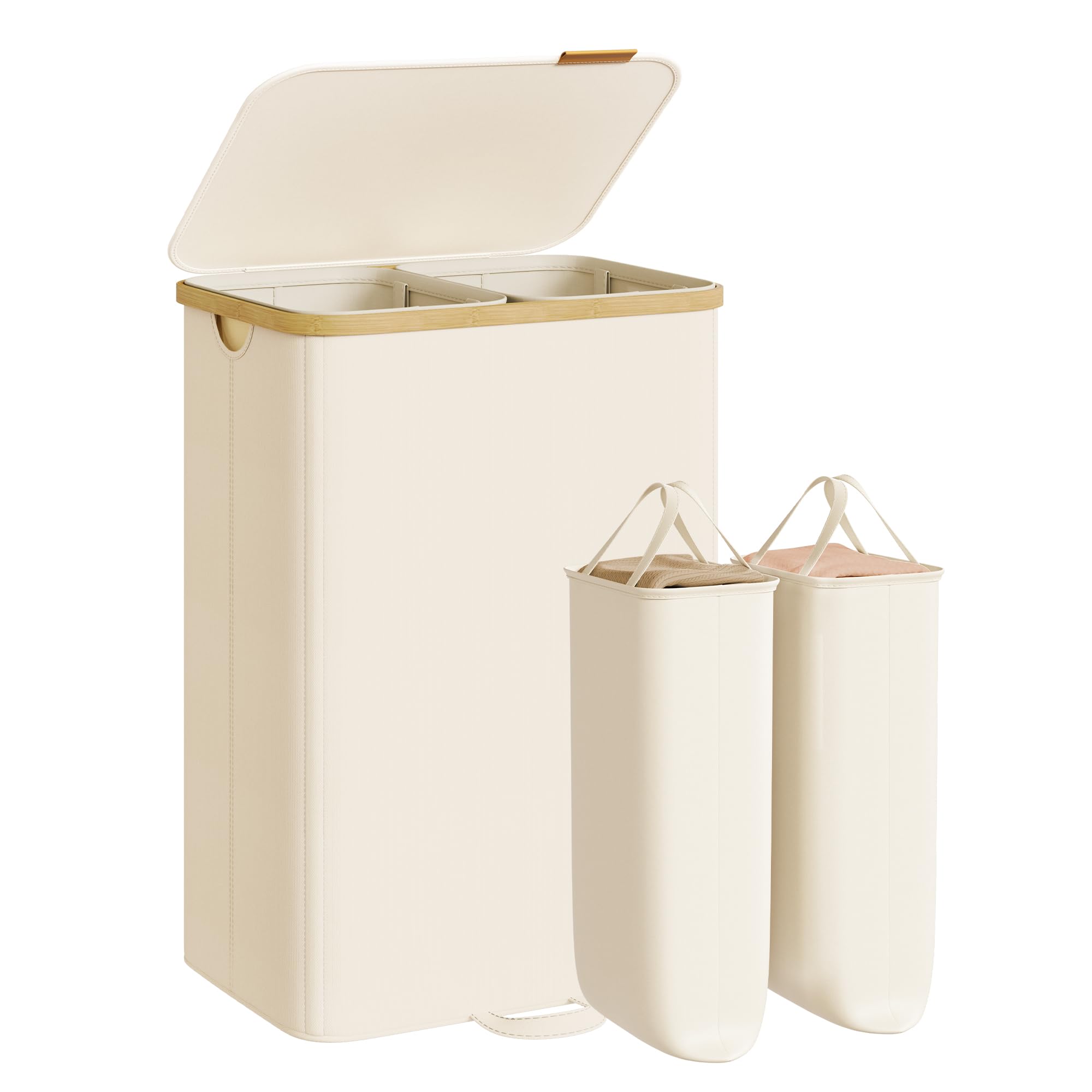 SONGMICS laundry hamper with lid keeps clothes hidden and dust-free.