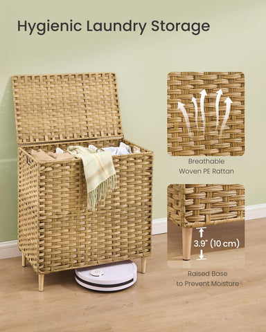 SONGMICS lid seals dust out and conceals laundry for tidier spaces.