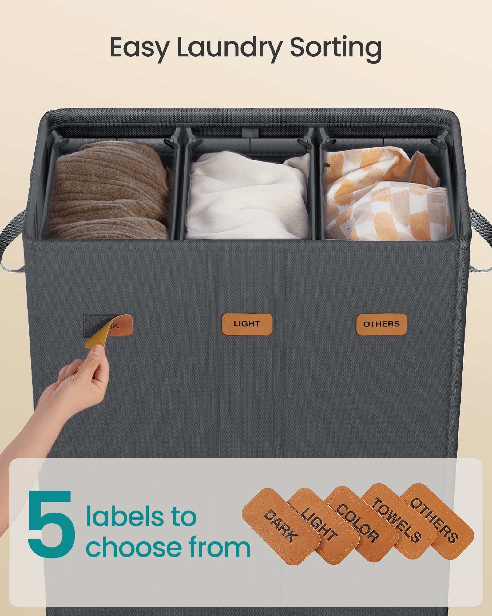 SONGMICS lid with tab handle for quick, private access.