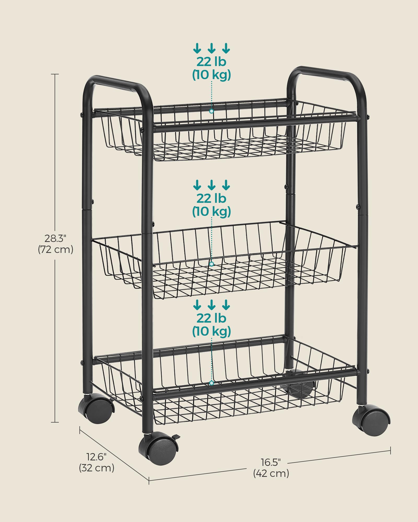 SONGMICS Locking Wheels emphasize secure placement on uneven floors.