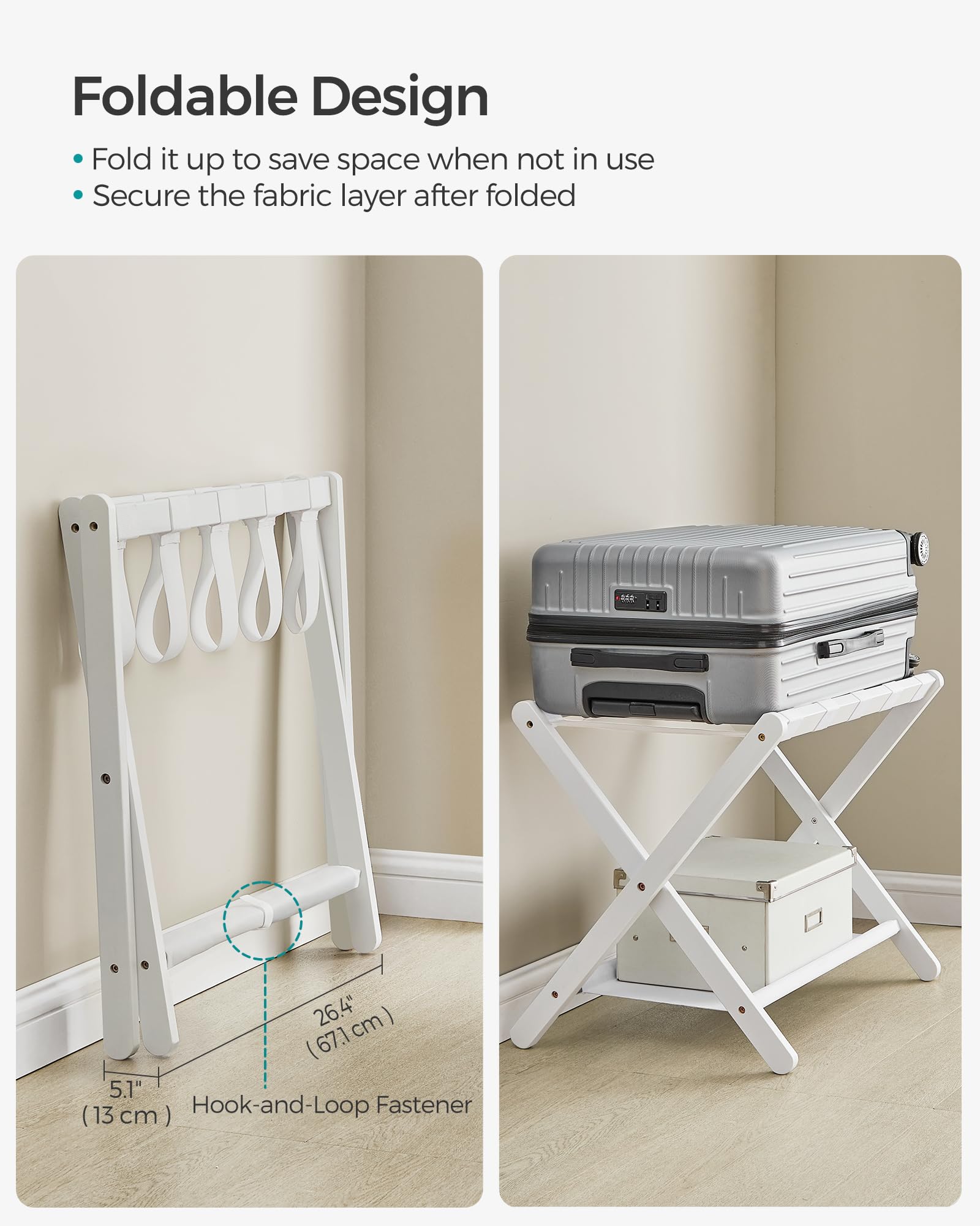 SONGMICS luggage rack in a hotel room setup for organized travel and packing help
