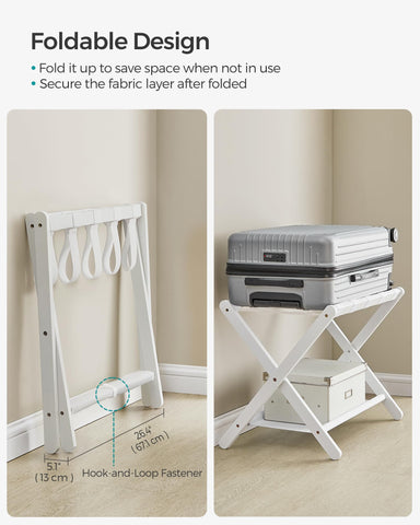 SONGMICS luggage rack in a hotel room setup for organized travel and packing help