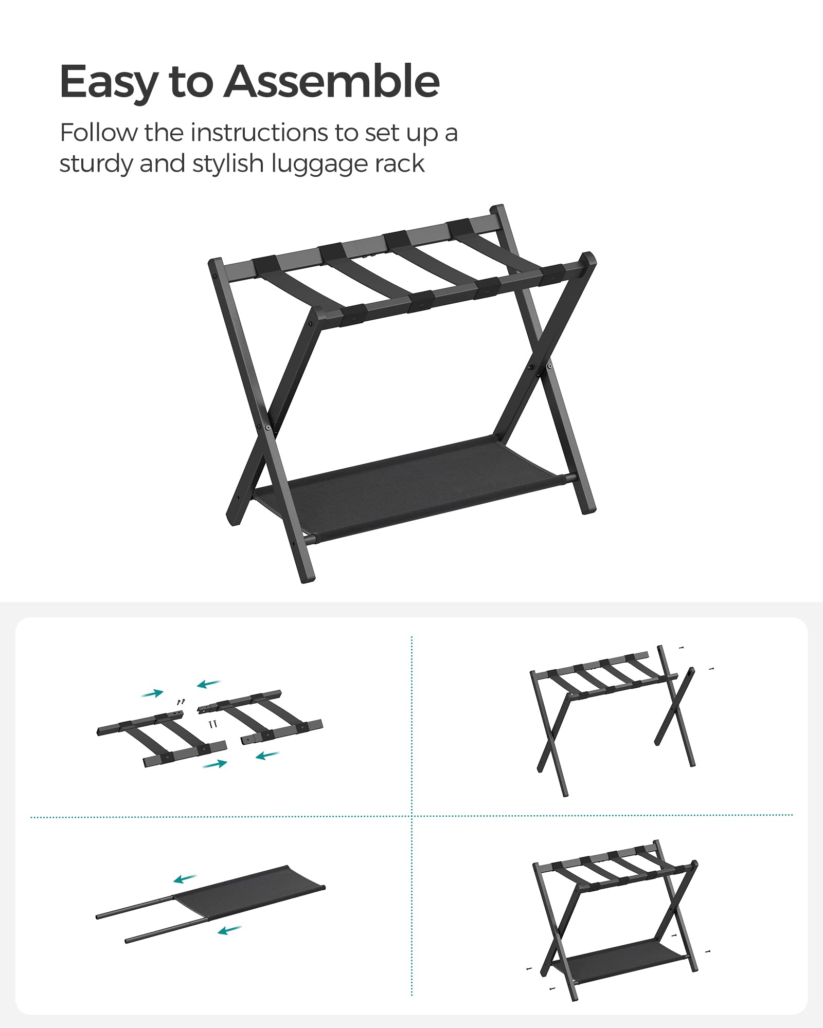 SONGMICS luggage rack fits 22 to 28 inch suitcases on top