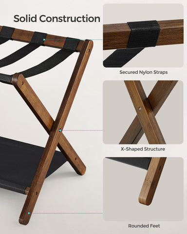 SONGMICS luggage rack folded design highlights compact storage.