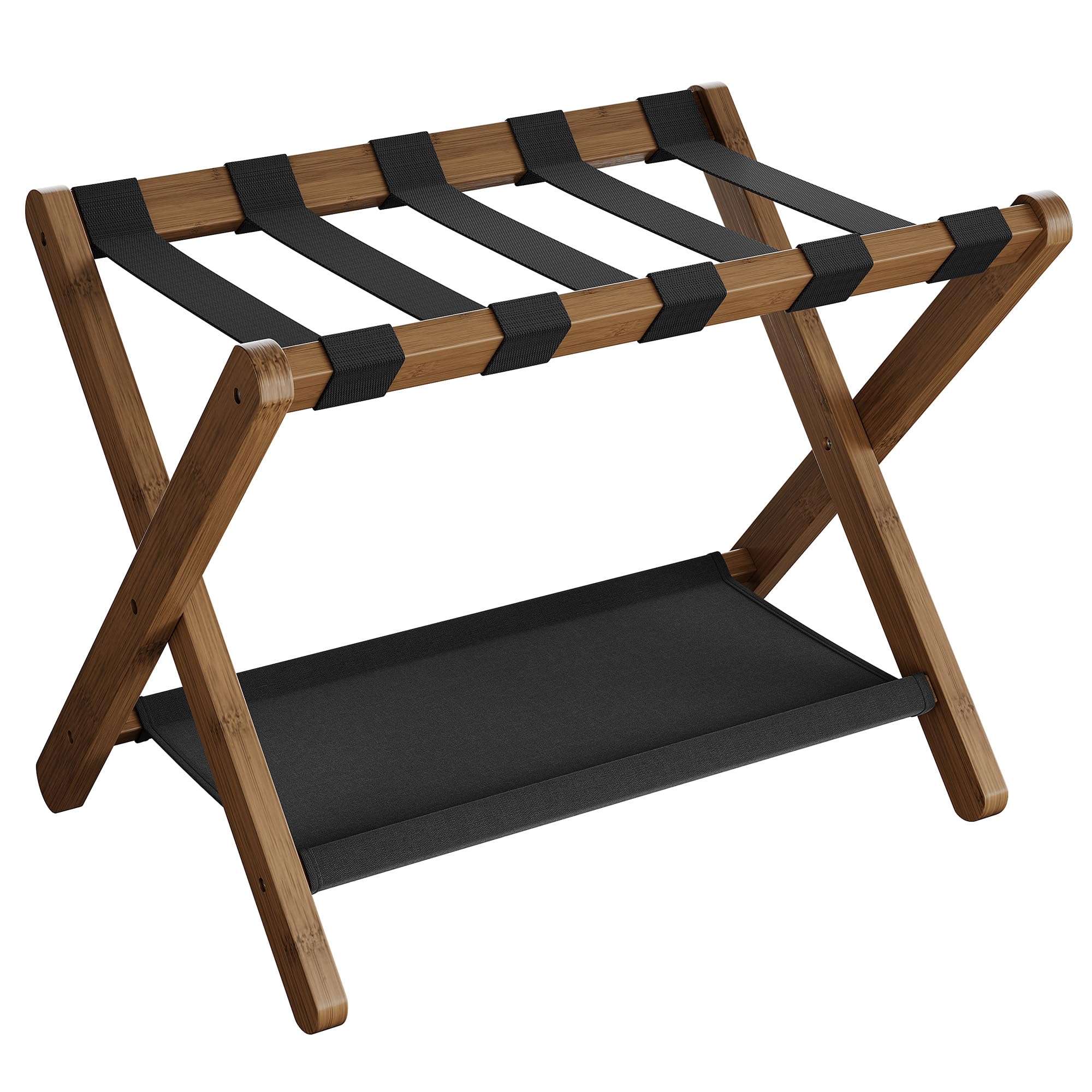 SONGMICS luggage rack top view in walnut brown, ideal for easy packing.