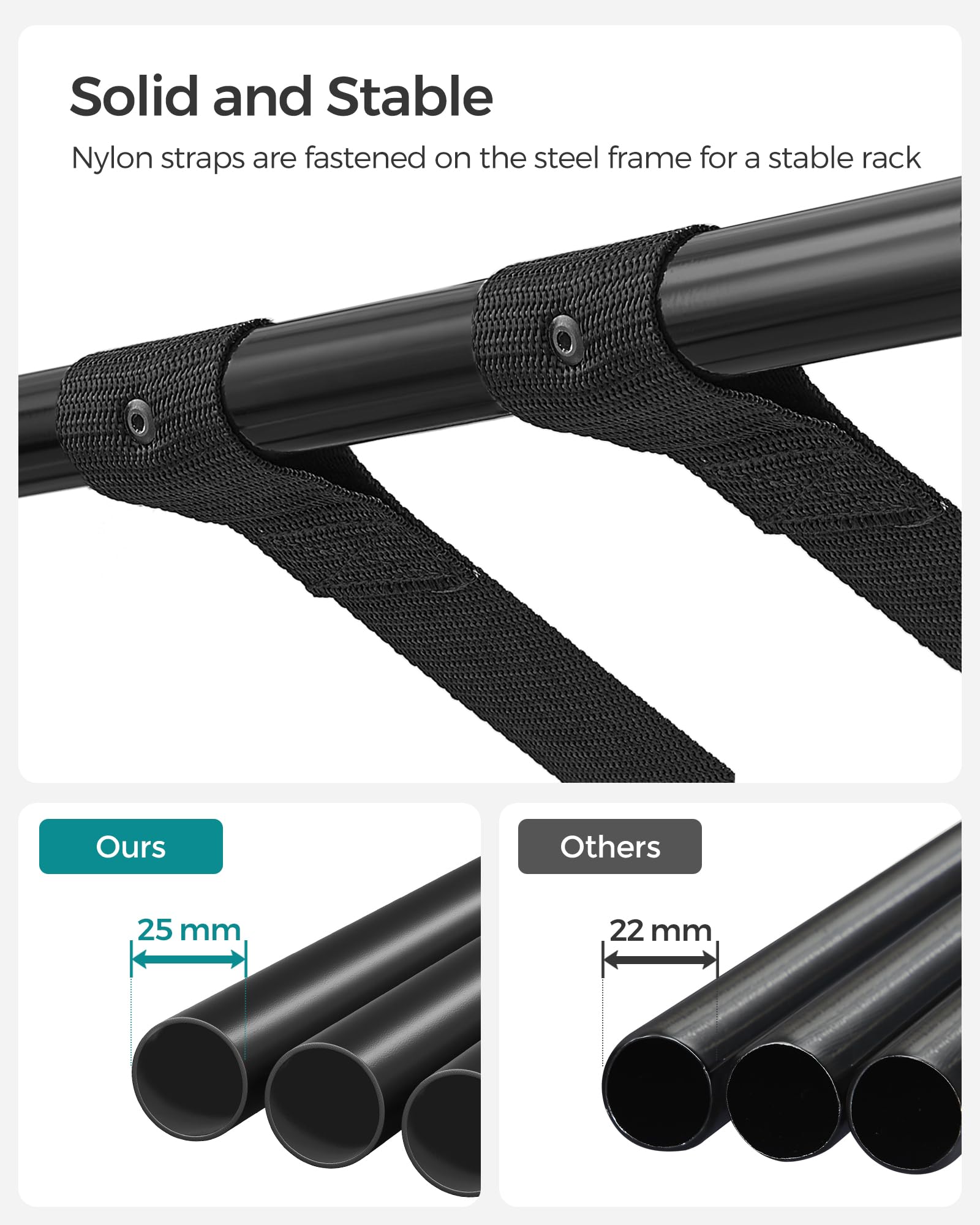 SONGMICS folded and stowed luggage rack saves space when not in use.