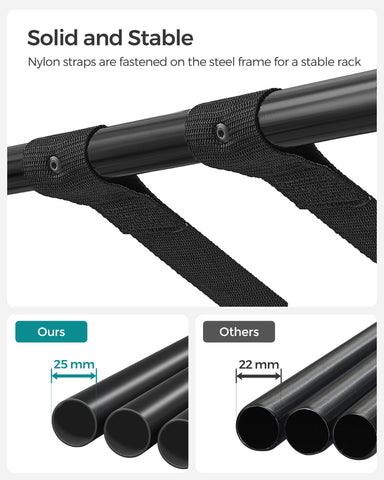 SONGMICS folded and stowed luggage rack saves space when not in use.