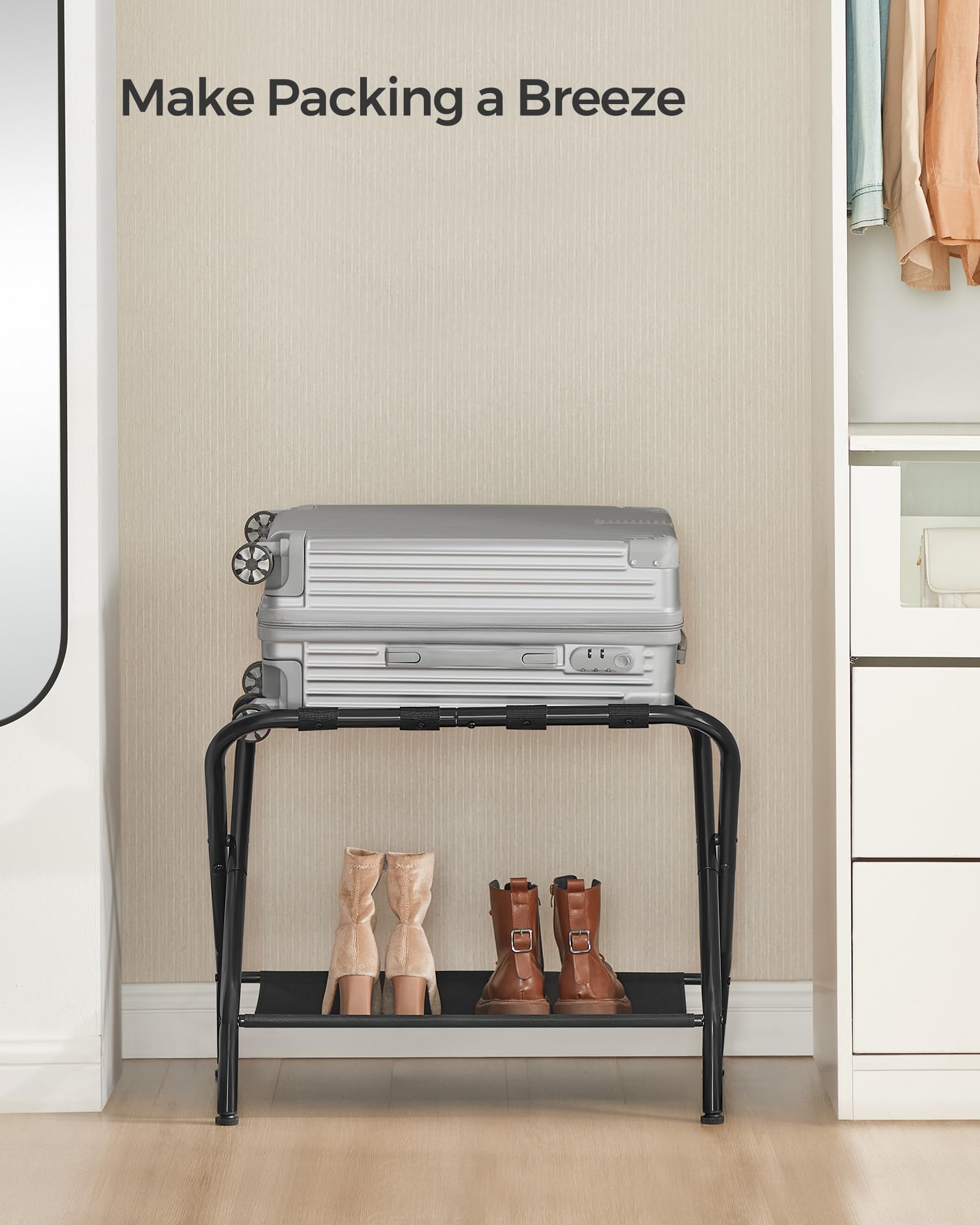 SONGMICS black finish complements décor while providing sturdy storage and organization.