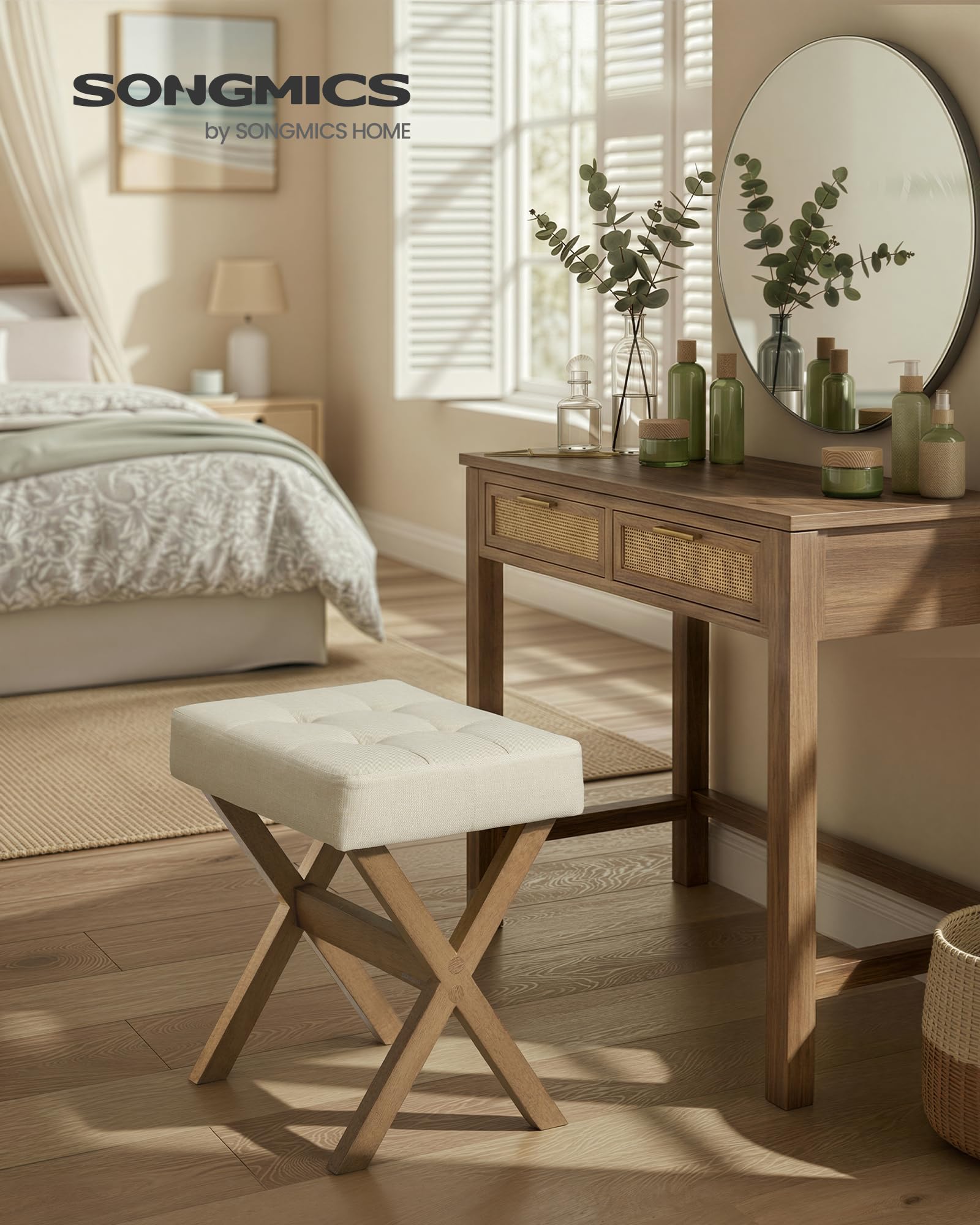 SONGMICS padded-seat stool provides comfortable makeup sessions