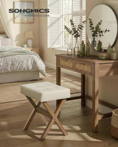 SONGMICS padded-seat stool provides comfortable makeup sessions