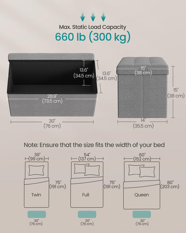 SONGMICS MAZIE 24-gallon storage capacity for blankets and magazines.
