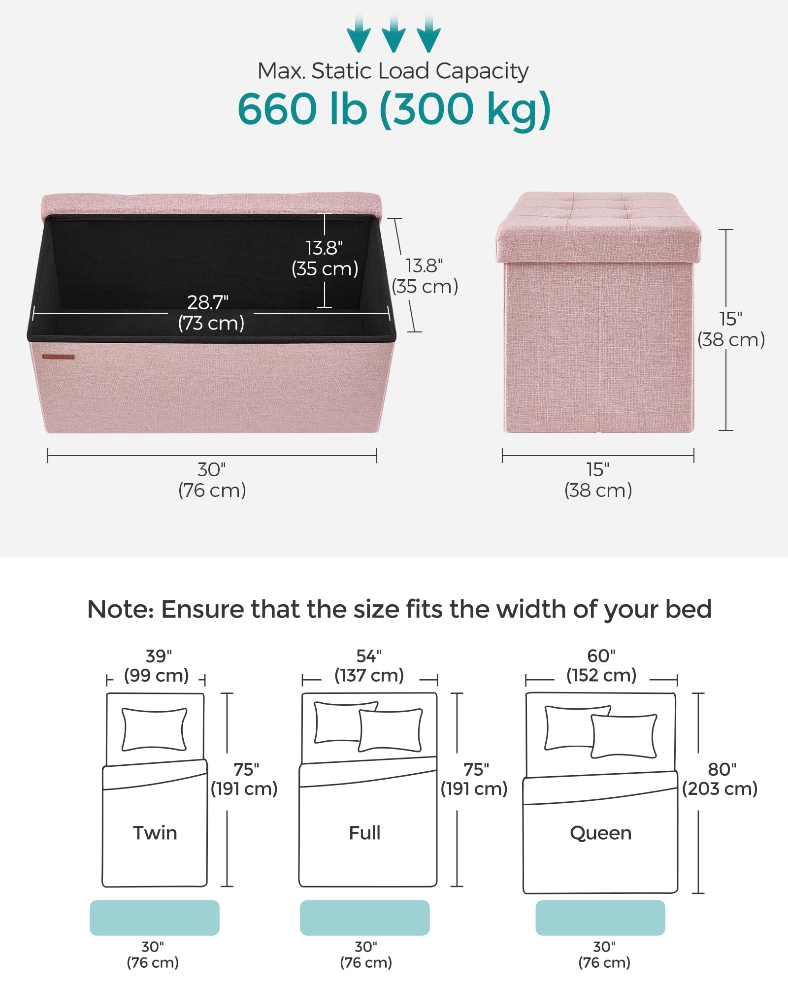 Songmics Mazie 30-inch dimensions with sturdy MDF panels for long-lasting use.