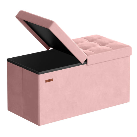 SONGMICS Mazie 30-inch storage ottoman with velvet tufted surface, roomy storage and seating.
