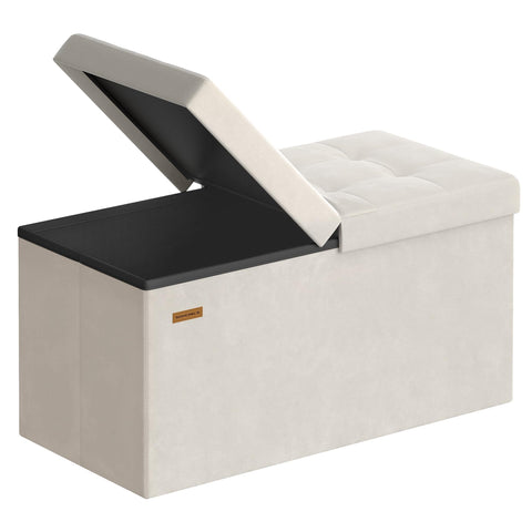 SongMics Mazie 30-inch ottoman, front view in cream velvet, adds stylish storage and seating.
