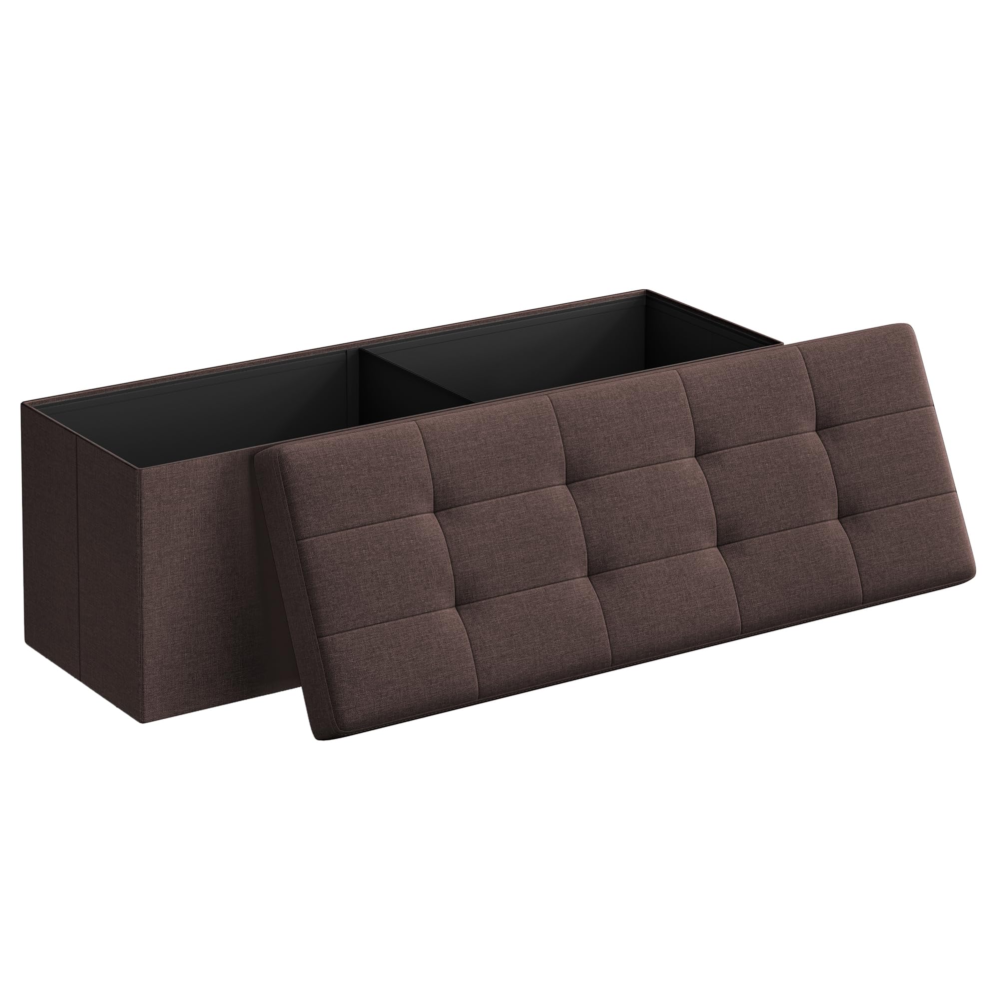 SONGMICS Mazie 43-inch folding ottoman lid opening to hidden storage