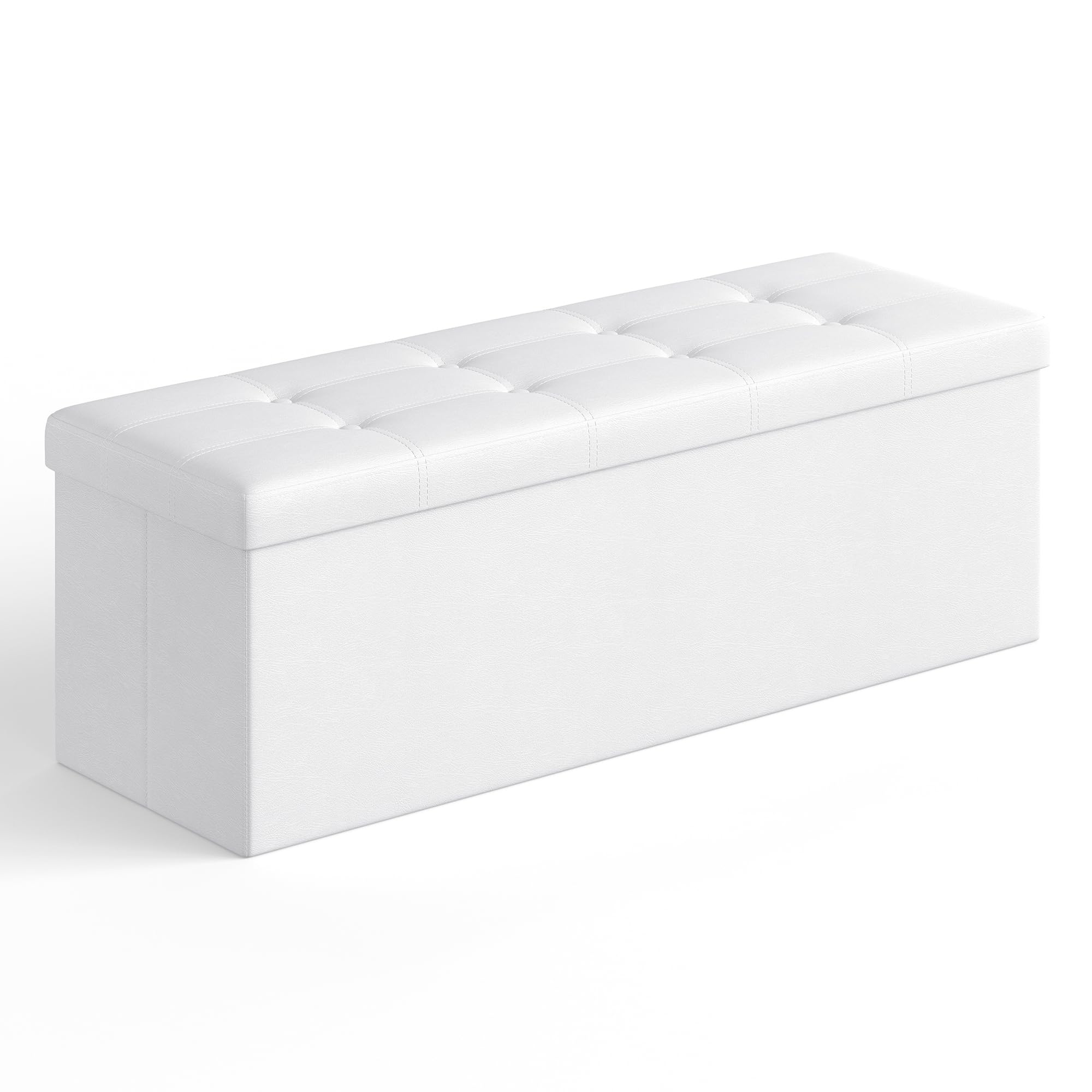 Songmics Mazie 43-inch folding ottoman folded for compact storage and space saving.