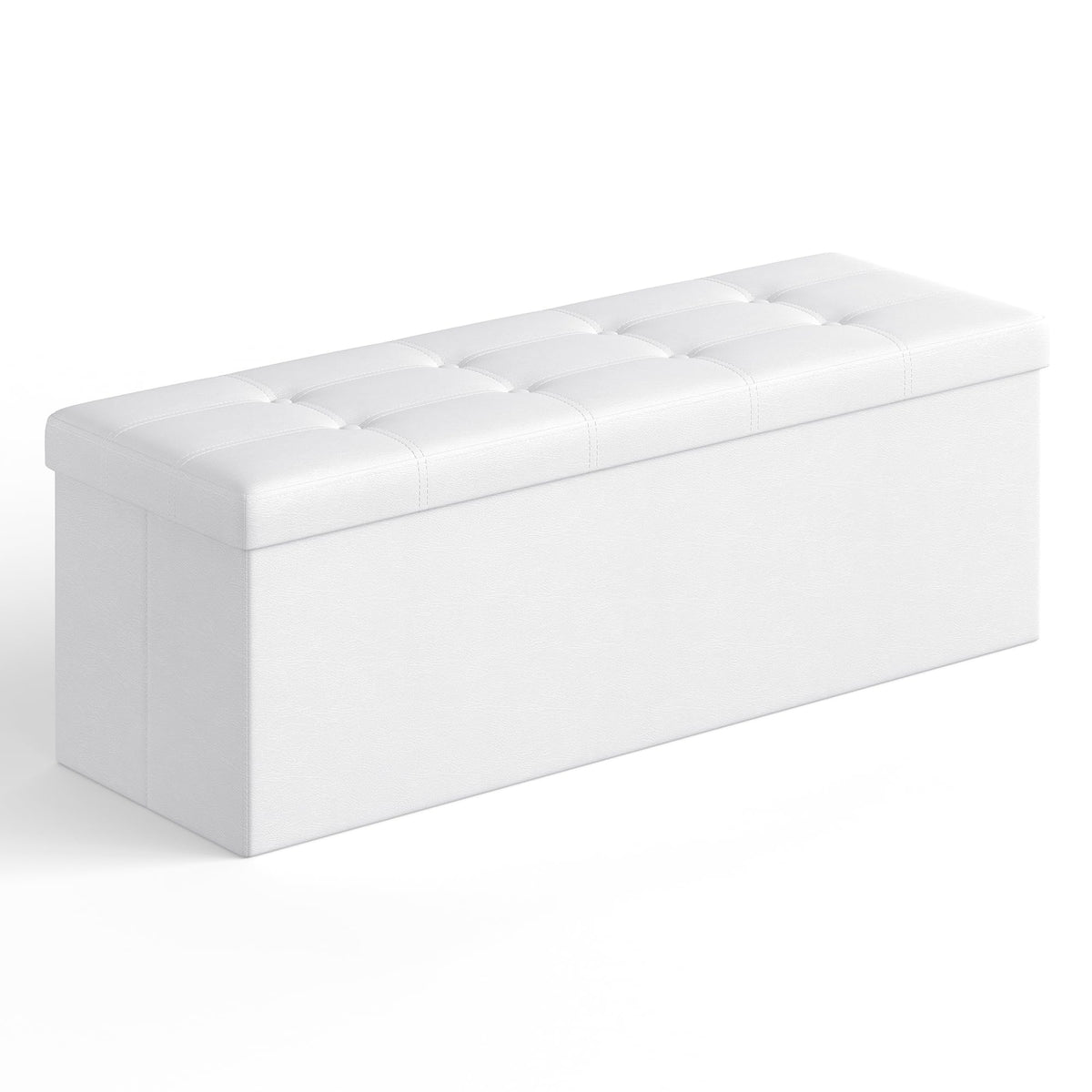 Songmics Mazie 43-inch folding ottoman folded for compact storage and space saving.