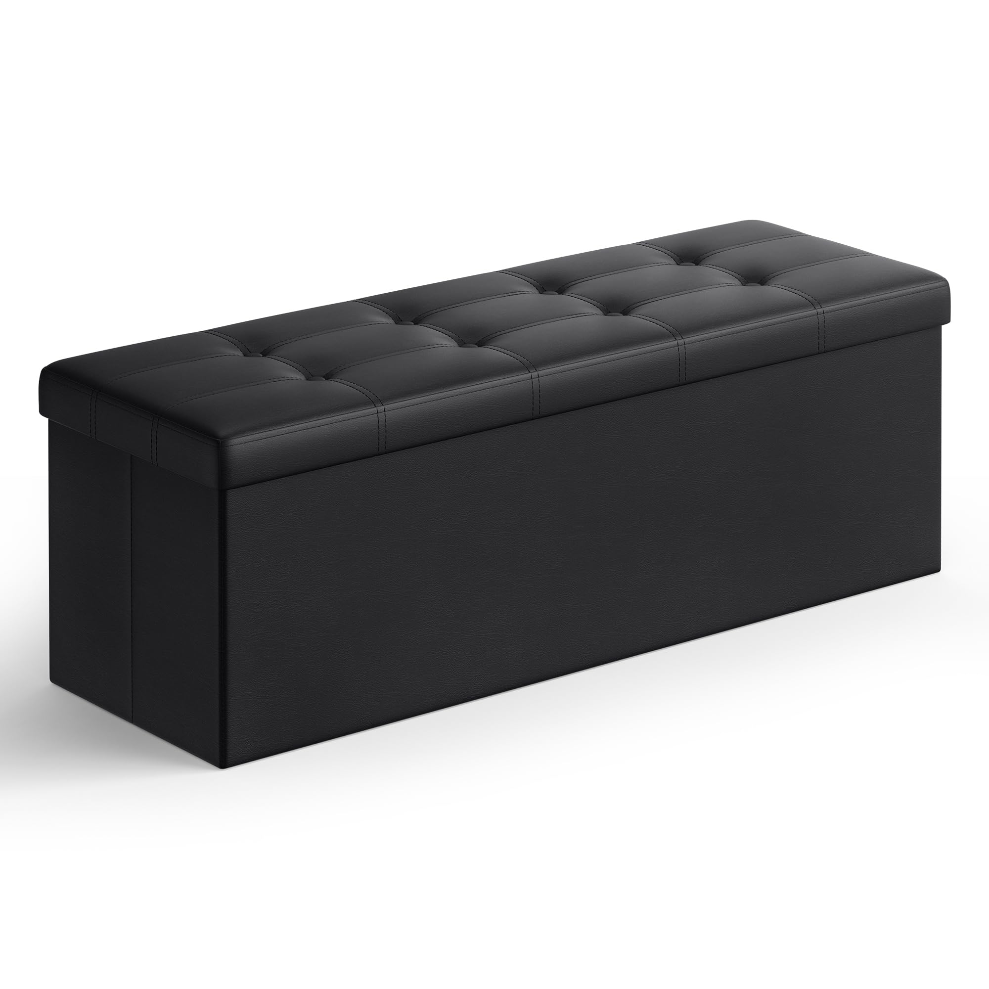 SONGMICS Mazie 43-inch folding ottoman with closed lid for sturdy seating and hidden storage