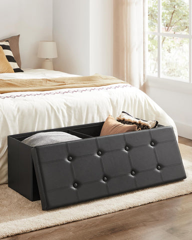 SONGMICS Mazie ottoman with open lid showing 131-liter storage capacity