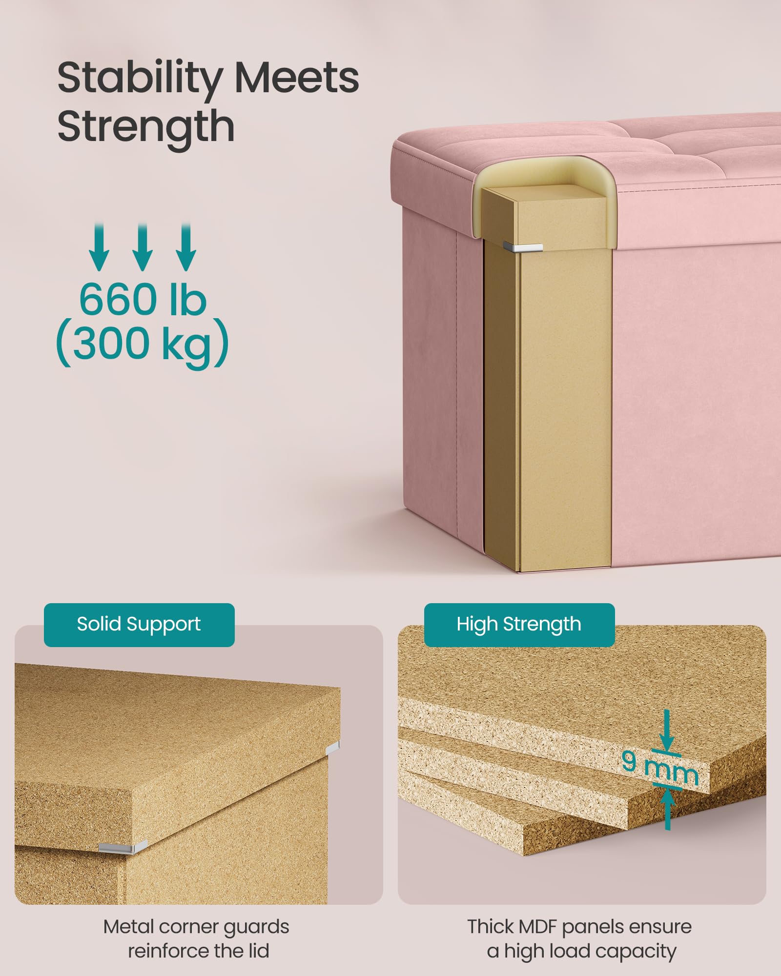 SONGMICS Mazie sturdy construction supports up to 660 lb for reliable seating.